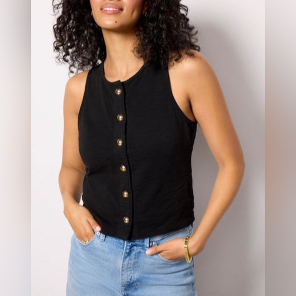 Nation LTD Abbie Tank in Black with Gold Buttons size Medium